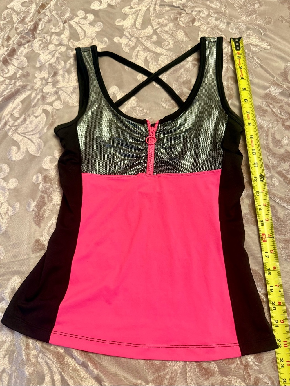 Hard Candy Pink, Black & Silver Athletic Tank with Front Zip. Size M.